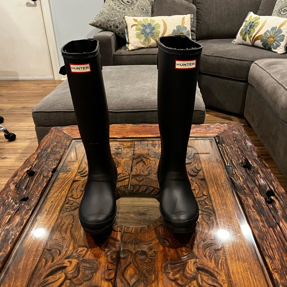 Hunter Black Matte Tall Adjustable Rain Boots